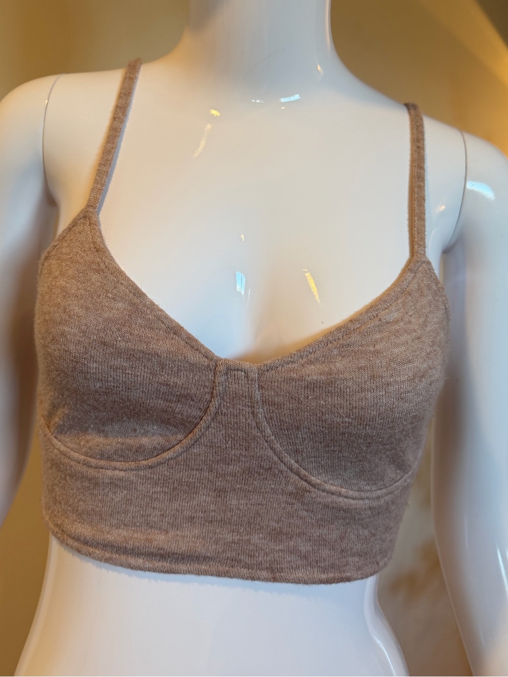 Zara Beige Knit Bralette Cropped Camisole Top M